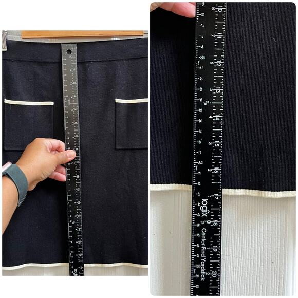 Mango New Black Knit Pocket Contrasting Hem Trim Mini Skirt Size XXL Modern - Picture 6 of 9